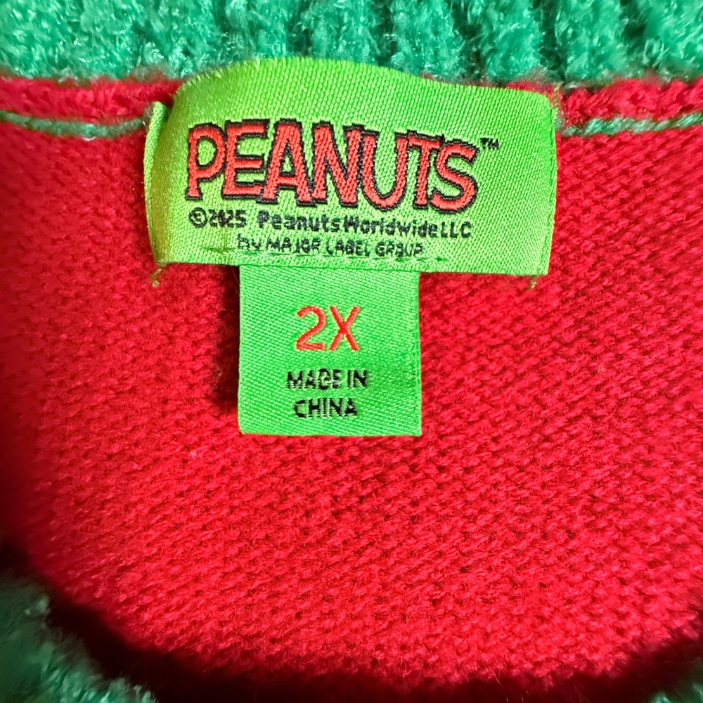 Peanuts Charlie Brown Snoopy Ugly Christmas Sweater Red Metallic Knit 2X - Picture 4 of 8